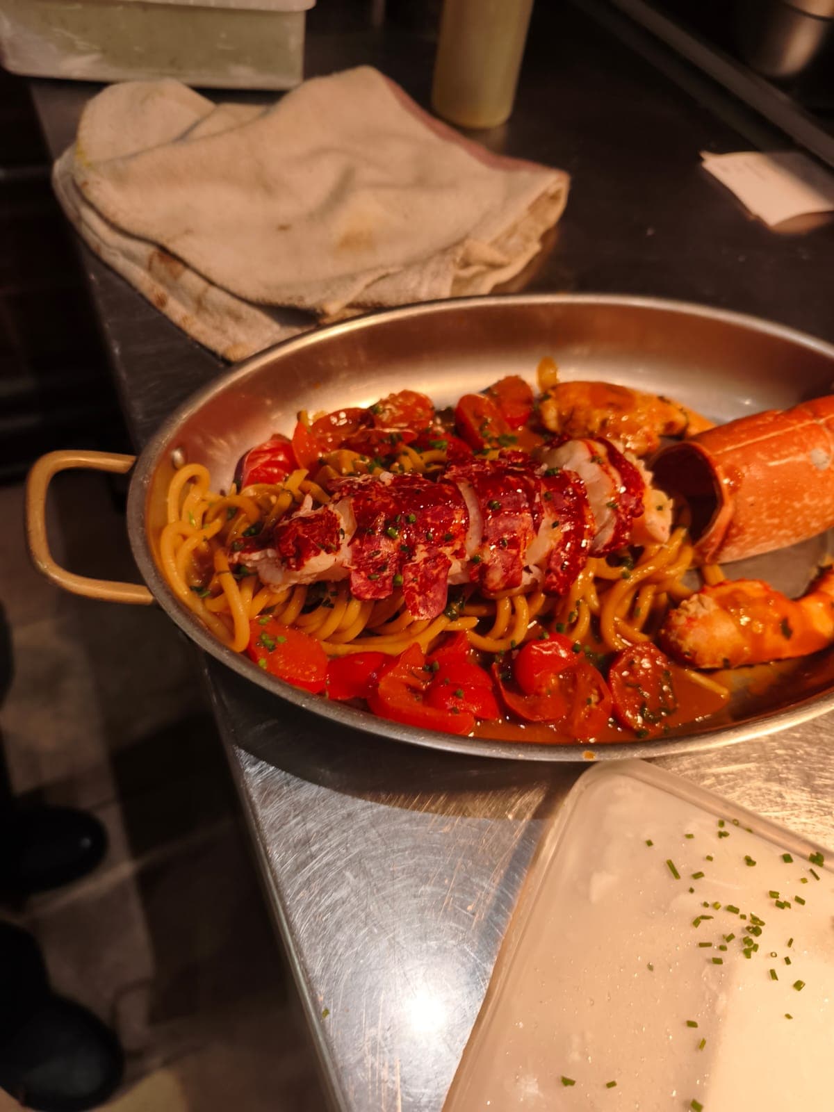 Lobster Pasta in Copper Pan