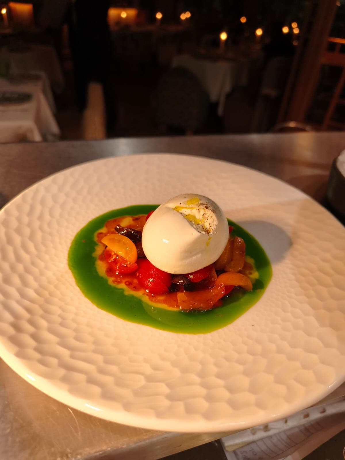 Burrata with Roasted Tomatoes & Basil Oil