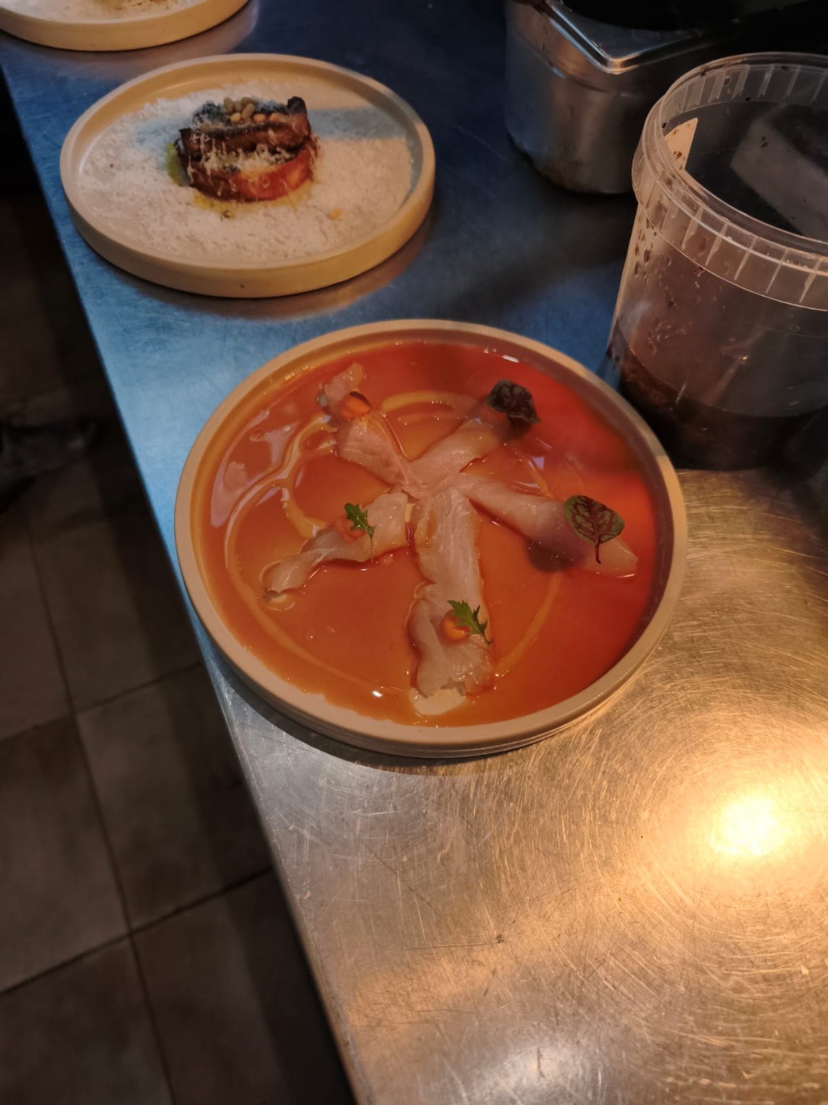 Fish Crudo in Tomato Broth